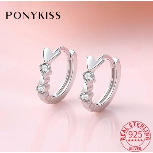 PONYKISS Trendy 925 Sterling Silver Stars and Heart Huggie Zircon Hoop Earrings For Women AccessoryJewelry wholesale gift