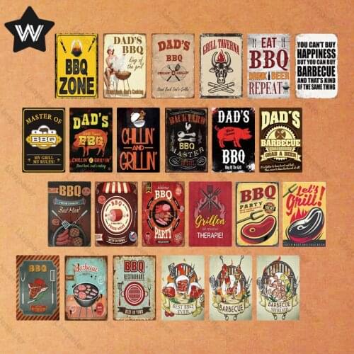 Shabby Chic Vintage Metal Tin Signs BBQ Party Man Cave Plate Grab A Beer Wall Stickers Fresh Cooked Plate Club Bar Decor Plaque