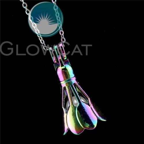 R-C880 Rainbow Colors Sports Badminton Beads Cage Pendant Perfume Diffuser Oyster Pearl Cage Locket Necklace