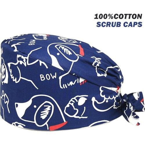 Adjustable Cotton Nurse Hat Unisex Fashion Print Bandage Sanitary Hats with Sweatband Beauty Salon Dental Working Surgicals Caps