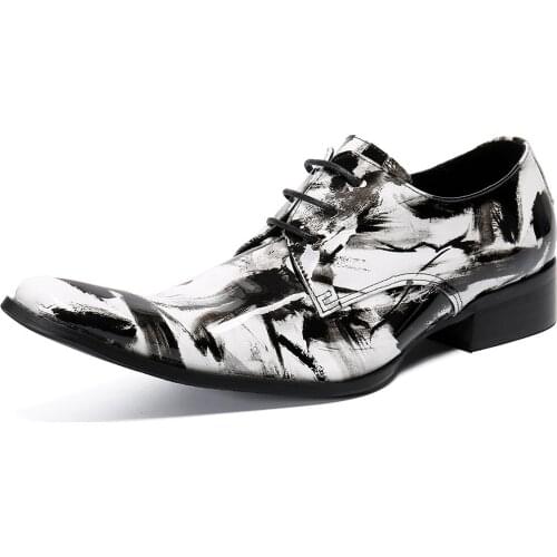 Luxury Shoes Designer Print Party Men Dress Shoes Pointed Toe Genuine Leather Men Shoes Business Office Leather Shoes