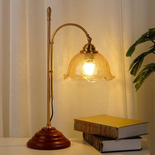 North European And American Style Retro Glass Table Lamp Living Room Bedroom Girl Brass Nostalgic Bedside Creative Study Light