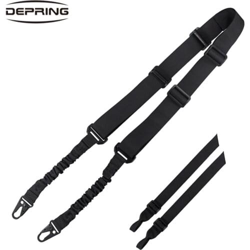 Tactical Traditional 2 Points Durable Nylon Rifle Bungee Sling Adjustable Gun Shoulder Strap with 2 Sling Mount Strap Adapter