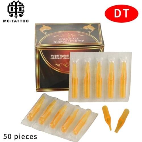 Tattoo tips DT 50 Pcs round flat golden sterilized shark Needles Nozzle Tip Tattoo Needle Tubes Tattoo Machine Accessories