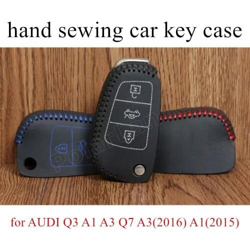 Only Red for AUDI Q3/A1/A3/Q7/A3(2016)/A1(2015)/A3(2015)/S3(2014) leather car key case cover Hand sewing DIY