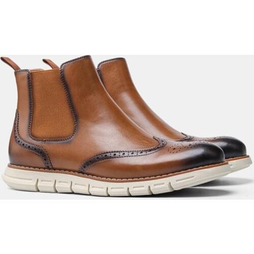 Yomior 2021 Spring Luxury Designer Vintage Men Shoes Handmade Real Leather British Ankle Boots Pointed Toe Brogue Chelsea Boots