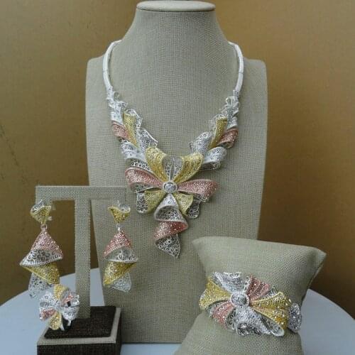 Yuminglai Unique Design African Rhinestone Jewelry Dubai Costume Jewelry Sets FHK6599