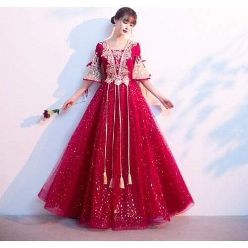 Sexy Sequins Embroidery Applique Bride Chiffon Evening Dress Cheongsam Back Bandage Prom Fomail Gown Vestidos De Noche