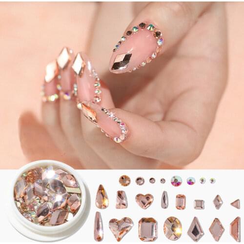 1 Box Mixed-size Nail Rhinestones Beads Acrylic Shiny Glass Crystal AB Flat Back 3D Nail Art Decorations Diamond Glitter Gems