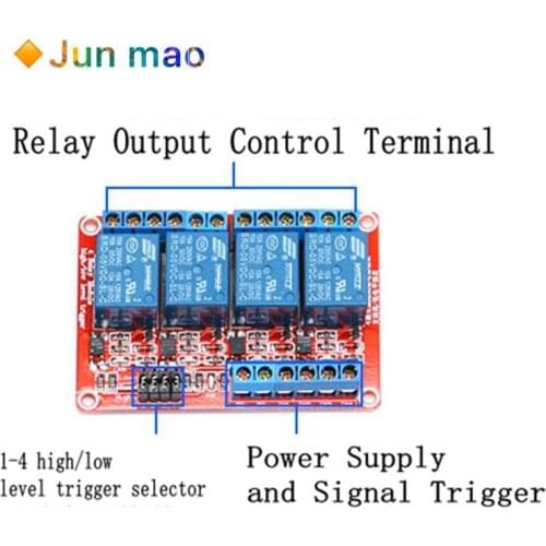 1pcs 4 Channel 5V 12V 24V Relay Module Board Shield With Optocoupler Support High and Low Level Trigger 1-4 Way