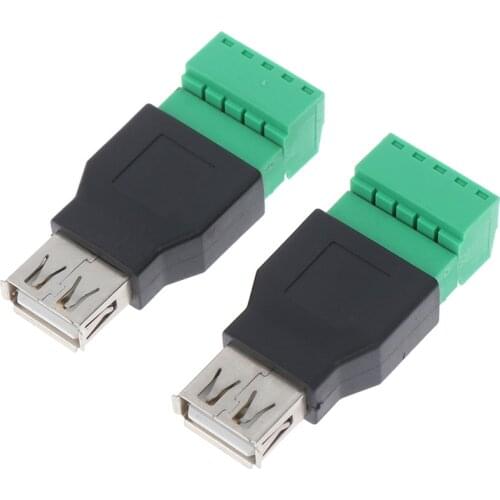 1Pc USB female to 5P screw shield plug terminal adapter connector