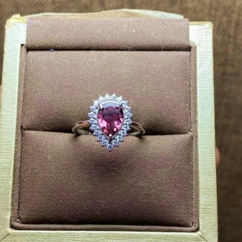 1Pc Natural Tourmaline Ring Red Quartz Crystal Adjustable Ring 925 Silver Girl Gift Jewel Ring Crystal Healing stone