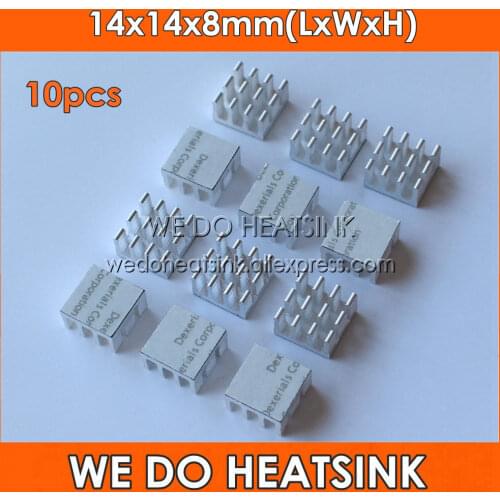 10pcs 14x14x8mm Silver and Slot Heat Sink Heatsinks Cooler With Thermal Conductive Adhesive Transfer Tape