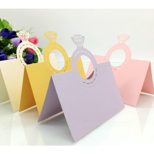 50pcs Laser Cut Diamond Ring Table Name Place Cards Wedding birthday Party Supplies Party Favor