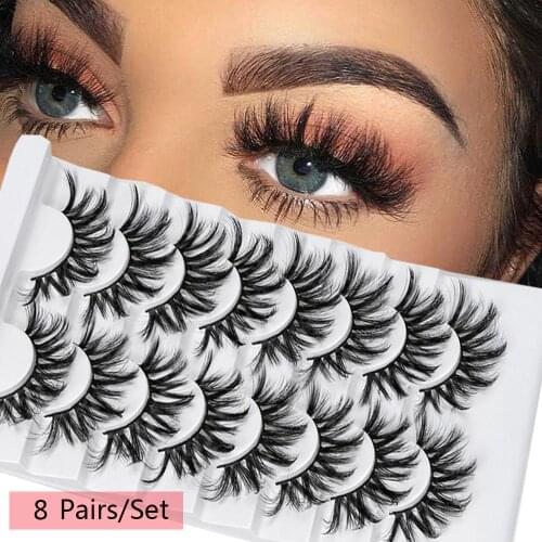 8Pairs/Set 3D/4D Mink False Eyelashes Long Full Volume Lashes Wispy Fluffy Eyelash Extension Handmade Makeup Beauty Tools