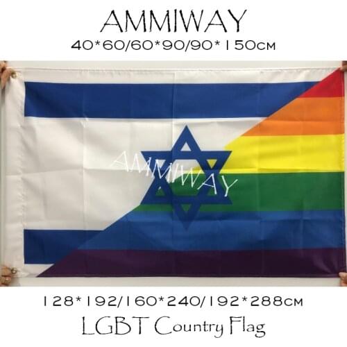 AMMIWAY Israel Rainbow LGBT Gay Pride Flags and Banners Israel Polyester National World Country Large Printed Cusgtom Flags