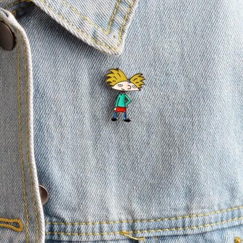 Anime Cartoon Brooch Arnold Boy Enamel Pins Denim Jackets Shirts Lapel Pins Funny Comics Badge For Kids Friends Jewelry Gifts