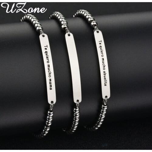 UZone New Fashion Letter Tag Bar Family Bracelets Stainless Steel Beads Chain Necklace For Women Jewelry Gift