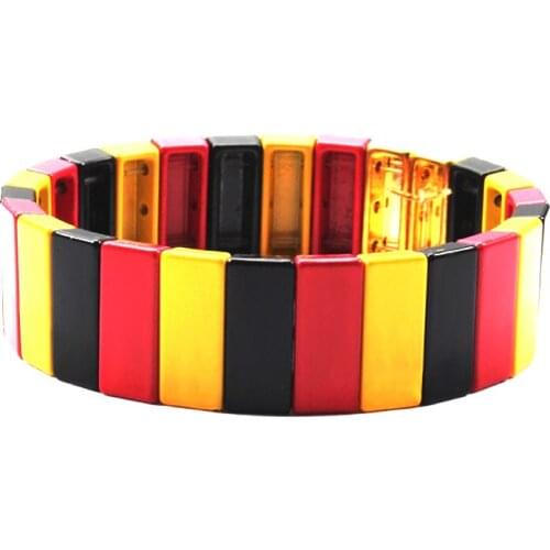 Square Rainbow Tile Bracelets DIY Bohemia Metal Tila Stretch Stackable Bangle for Women Valentines Day Girlfriend Gifts
