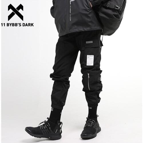 11 BYBBS DARK Multi Pockets Hip Hop Cargo Pants Men Harajuku Casual Streetwear Sweatpants Joggers Ribbons Trousers Harem Pants