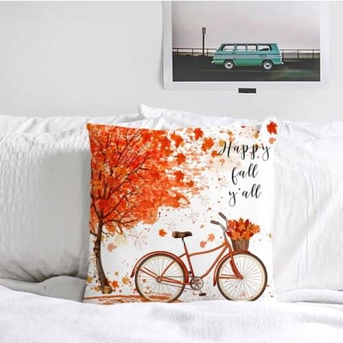 Autumn Home Decor Furnishing Pillow Case Thanksgiving Pumpkin Maple Leaf Truck Pillowcase Cushion Cover 45cmx45cm