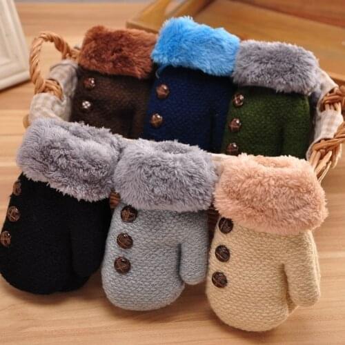 0-3y/4-7y Kids Boys Winter Thickening Gloves Baby Girls Warm Mittens Children Heavy Knitting fleece inside