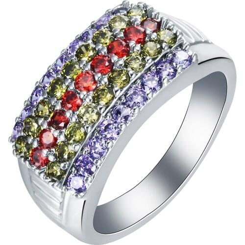 Hainon Fashion Luxury Colorful Cubic Zircon Ring Unique Design Silver Color Ring for Female gift romantic finger rings jewelry
