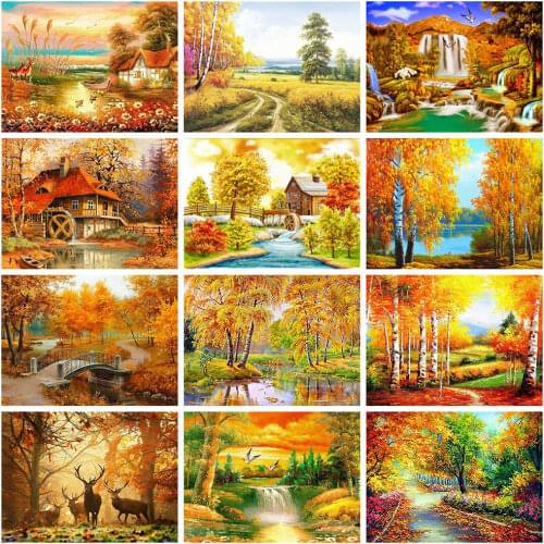 HUACAN Diamond Painting 5d Landscape Nature Full Square DIY Diamond Embroidery Autumn Mosaic Needlework Home Decor
