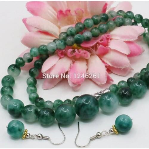 6-14mm Flower Green Sugilite Necklace Chain Earring Sets Round Beads Jewelry Party Gifts Ornaments 18inch Lucky Natural Stone