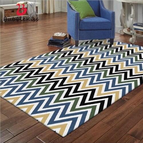 Bubble Kiss European Style Blue Striped Pattern Carpet Non-slip Crystal Velvet Area Rug for Living Room Bedroom Rug Hand Wash