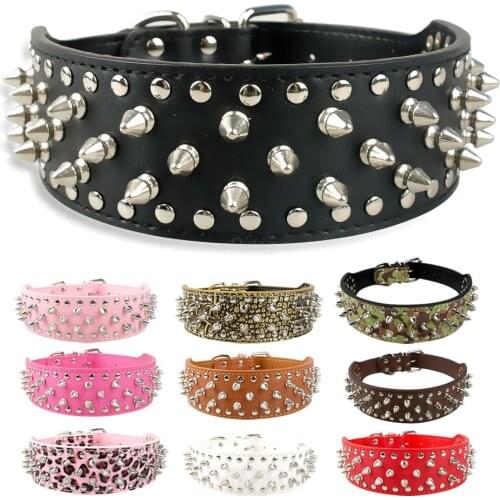 2 inch Wide Spiked Dog Collar Studded Leather Dogs Collars for Medium Large Breeds Dogs Pitbull Mastiff Boxer Bully Black