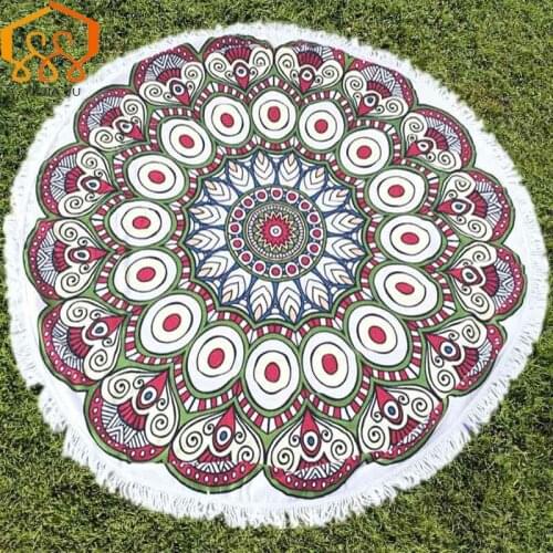 Microfiber Fabric Printed Round Beach Towels Microfiber Round 150*150cm Bath Towels Tassel Geometric Print Towels