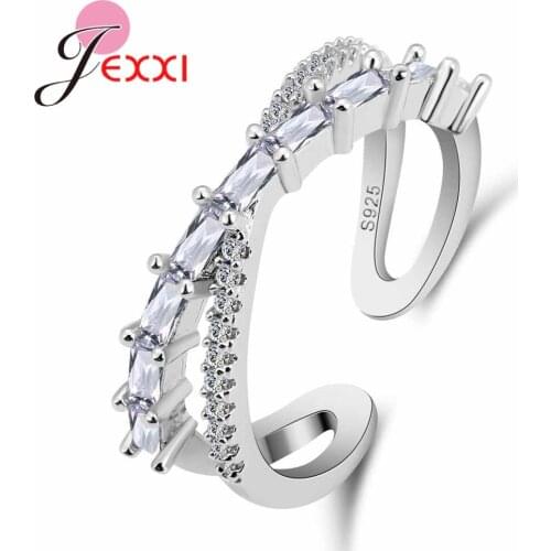 Hot Women Engagement Jewelry Trendy Cross Finger Rings Paved Clear AAA Zircon Stone 925 Sterling Silver Female Anel