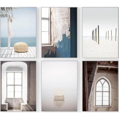 Morocco Door Landscape Wall Art Canvas Painting Nordic Posters And Prints Sunlight Seascape Wall Pictures For Living Room Decor