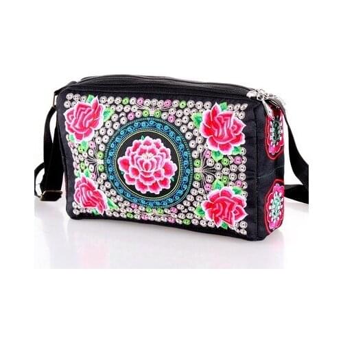 Fashion embroidery Women National bags Three-zipper!Hot Floral Embroidered Small Shoulder&Crossbody bag All-match Canvas handbag