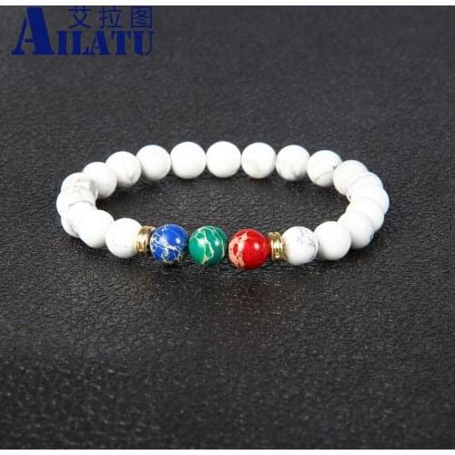 Ailatu Trendy 8mm White Howlite and Sea Sediment Stone Beads Colorful Summer Bracelet Jewelry