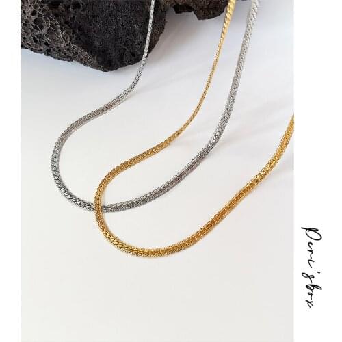 PerisBox Trendy Gold Silver Color Smooth Flat Herringbone Chain Necklace For Women Titanium Steel Snake Chain Choker Jewelry