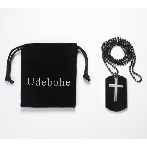 Udebohe Dog Tag Cross Pendant Mens Necklace Army Style Cross Pendant 27 inch Chain