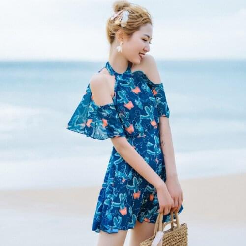 Plus Size Swimsuit Dress Bathing Suit Women Swimwear Skirt Print Beach Bodysuit Swimdress Summer Swim Wear Monokini Female 2020