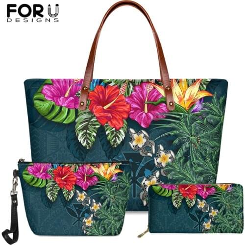 FORUDESIGNS Luxury Women Handbag Polynesian Frangipani 3D Tortoise Printing Brand Designer 3set Ladies Shoulder Bag Long wallet