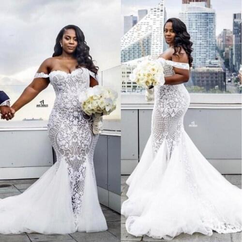 Luxury African Plus Size Wedding Mermaid 2022 Vestidos De Mariage Black Girl Lace Off the Shoulder Bride Gowns New