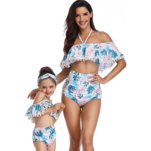 Family Match Swimwear Lady Girls Womens Bathing Suits Bikinis for Girls Mother and Daughter Swimsuit with Headband
