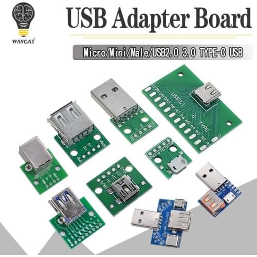 USB Male Connector / MINI MICRO USB to DIP Adapter female connector 2.54 Connector B Type-C USB2.0 3.0 Female PCB Converter