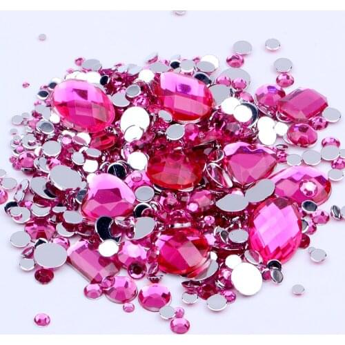 Mix Sizes rose Color Round strass Acrylic Loose Non-Hotfix Flatback Rhinestone Nail Art Crystal Stones For Wedding Decorations