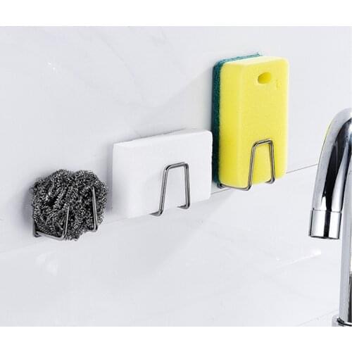 Kitchen Sponges Holder Self Adhesive Sink Sponges Drain Drying Rack 304 Stainless Steel Storage Holder Kitchen Sink Accessories