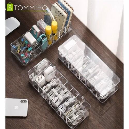 STOMMIHO 8 Grids Data Line Storage Box Desktop Wire Organizer Case Jewelry Makeup Organizer Box Office Accessories Holder