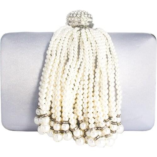 Pearl Tassel Evening Clutch Bags Luxury Satin With Crystal Fashion Evening Bag Party Purse pochette Female Handbag Day Bag