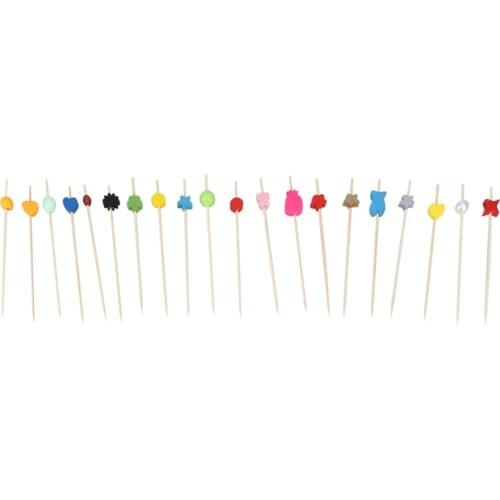 100PCS Colorful Bamboo Tag Fruit Sign Toothpick Cocktail Decoration Fruit Plate Dessert Fork(Mixed Color)