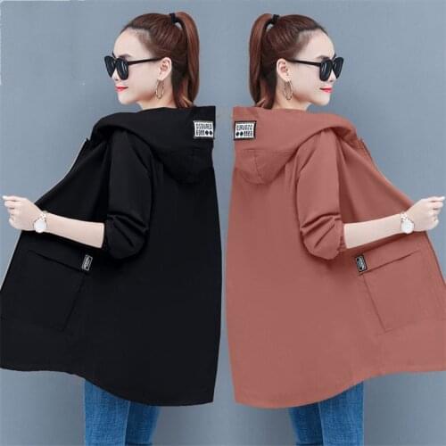 Plus Size 6XL 2021 New Womens Windbreaker Coat Long Spring Autumn Slim Basic Zipper Jacket With Hooded Female Windbreake