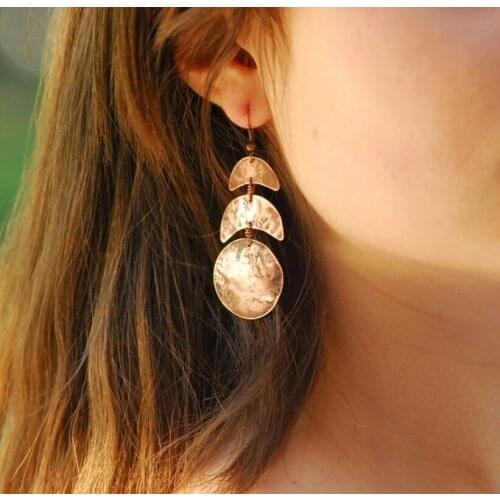 Vintage Round Crescent Drop Earrings Bohemian Red Copper Womens Drop Earrings Fashion Jewelry Accessories Gift for Girlfriend